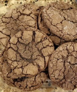 Baked chocolate sugar fudge cookies on platter